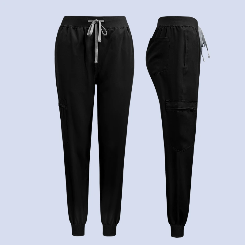 Black medical scrub pants with drawstring waist