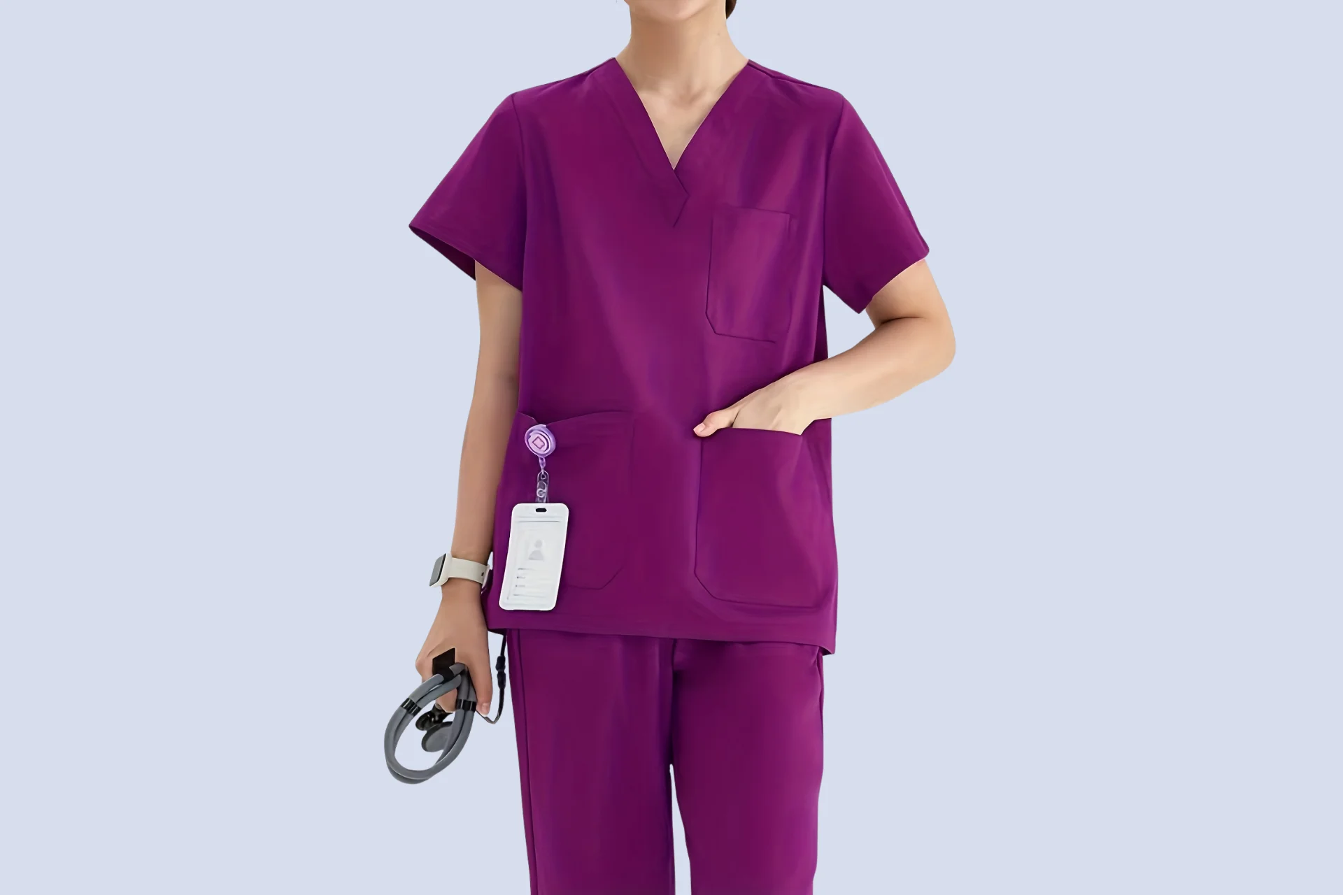 Wool scrub tops for healthcare professionals in various colors and sizes