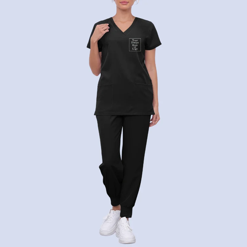 Medical scrub top with customizable logo and personalization options
