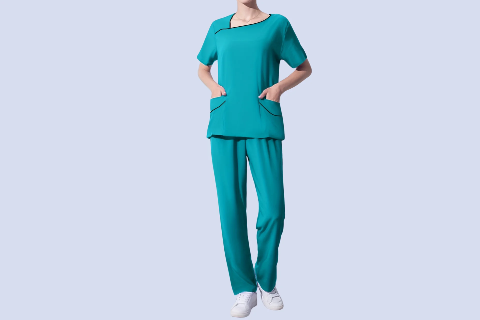 Standard embroidered names and logos on medical scrub uniforms